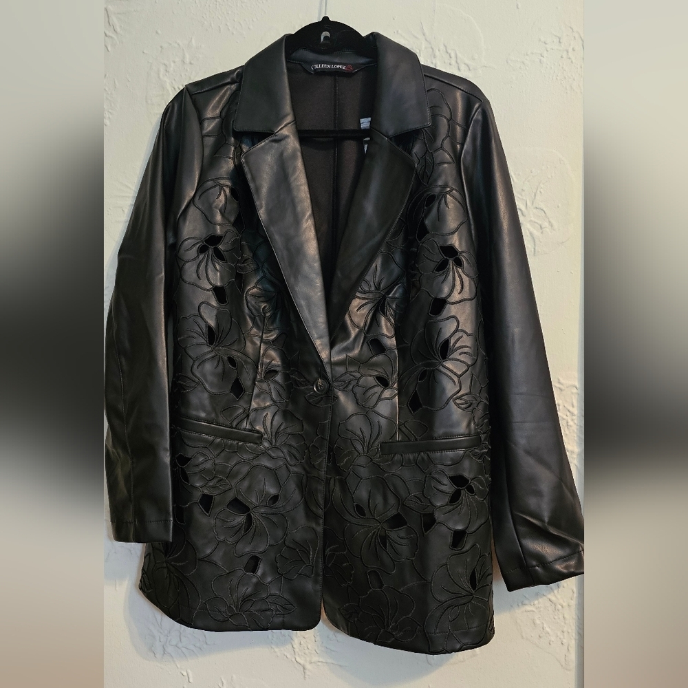 Coleen Lopez Black Floral Cutout Blazer Large New
